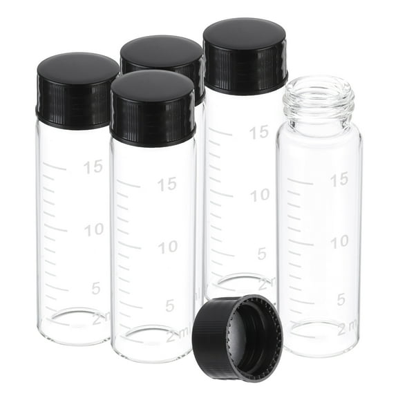 Uxcell Small Glass Sample Bottles with Lids, 5 pcs 15ml Clear Glass Vials with Black Screw Caps Mini Leak Proof Reagent Sealed Bottles with Scale for Solid Liquid Powder Storage
