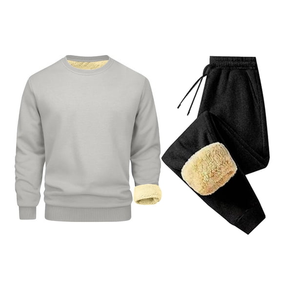 LEKWK Sweatsuits for Men Heavyweight Sherpa Lined Crewneck Sweatshirt and Fleece Jogger Sweatpants Warm Winter Thick Tracksuits 2 Piece Outfits