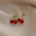 thumbnail image 5 of Minimalist Chic CZ Cherry Stud Earrings for Women Gold-Toned Fashion Cubic Zirconia Small Cute Fruit Drop Dangle Studs Simple Tassel Dangling Earring Delicate Christmas Holiday Jewelry, 5 of 6