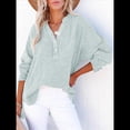 thumbnail image 4 of Blusas Casuales de Larga con Cuello en V y Botones para Mujer, Blusas Lisas de Gran Tamaño. Azul XXL, 4 of 7