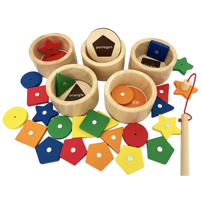 Juego Montessori Toy Dailyfunn para clasificar tazas de madera y pescar