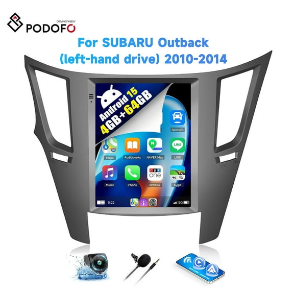 Podofo 4G 64G Android 15 Car Stereo for Subaru Outback Legacy 2010-2014 9.7 Inch Touch Screen with CarPlay Android Auto Mirror Link UI Bluetooth FM GPS Navigation WiFi FM SWC Backup Camera MIC