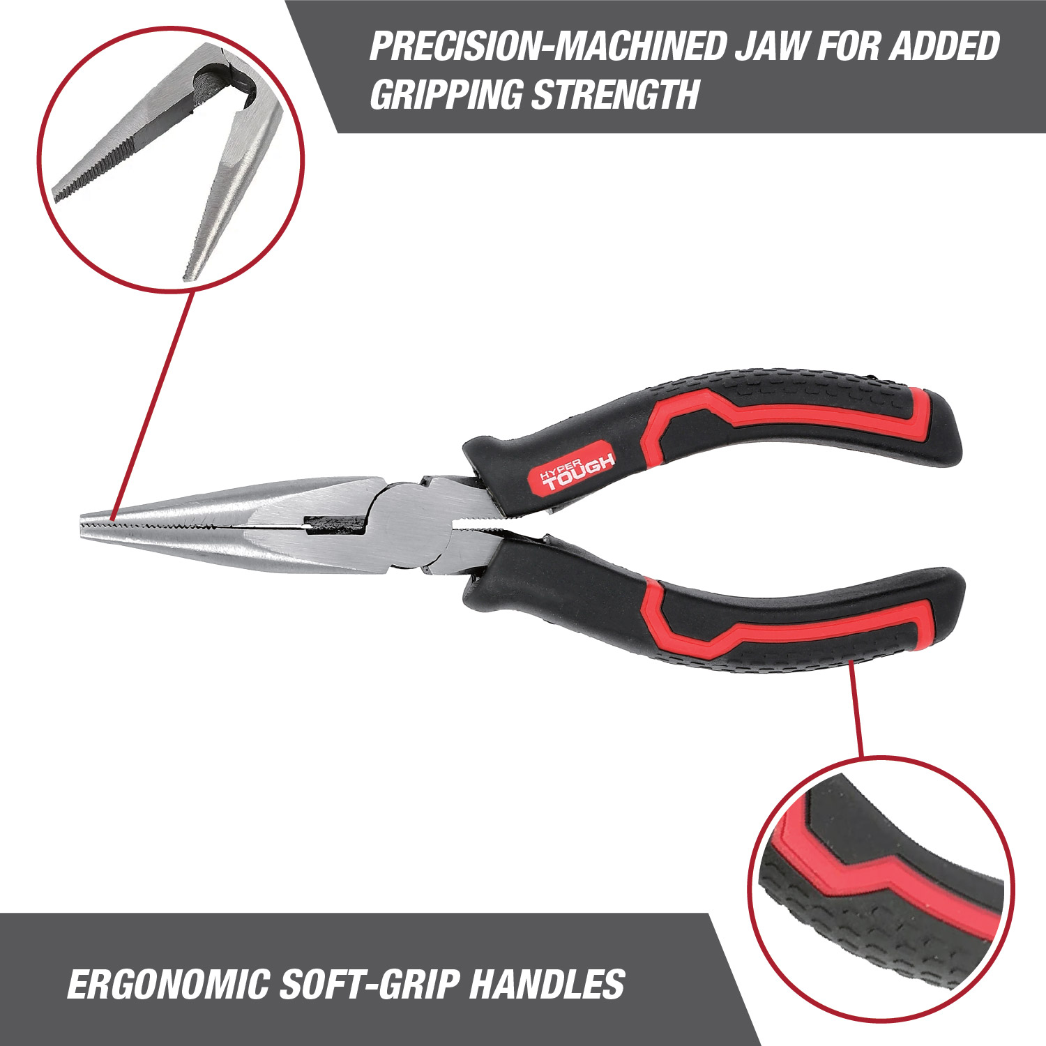 Pinzas de Punta Larga de 6 Pulgadas Hyper Tough con Mangos Ergonómicos de Agarre Suave, Modelo 5365V 5