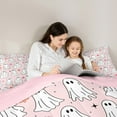 thumbnail image 4 of Manfei Kawaii Ghost Child Bedding Comforter Set 7pcs, Cartoon Pink Flower Floral Queen Bedding Sets, Sugar Halloween Style Reversible Queen Sheet Sets, Breathable Home Decor, 4 of 7