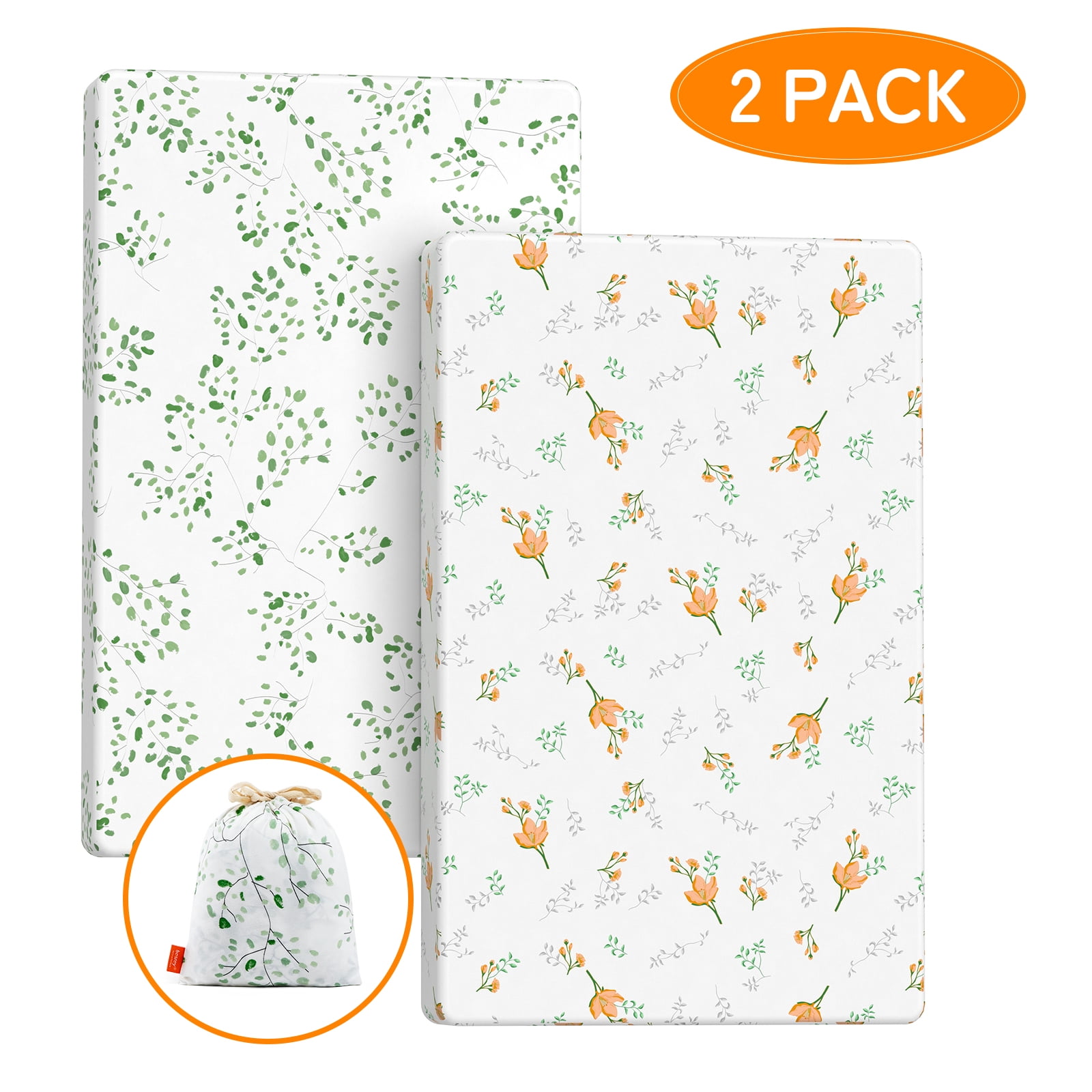 Besrey Cotton Fitted Mini Crib Sheets for Portable Crib and Playard