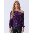 thumbnail image 4 of DARING DIVA Women's Off-Shoulder Long Sleeve Party Tops S Dark Purple, 4 of 6