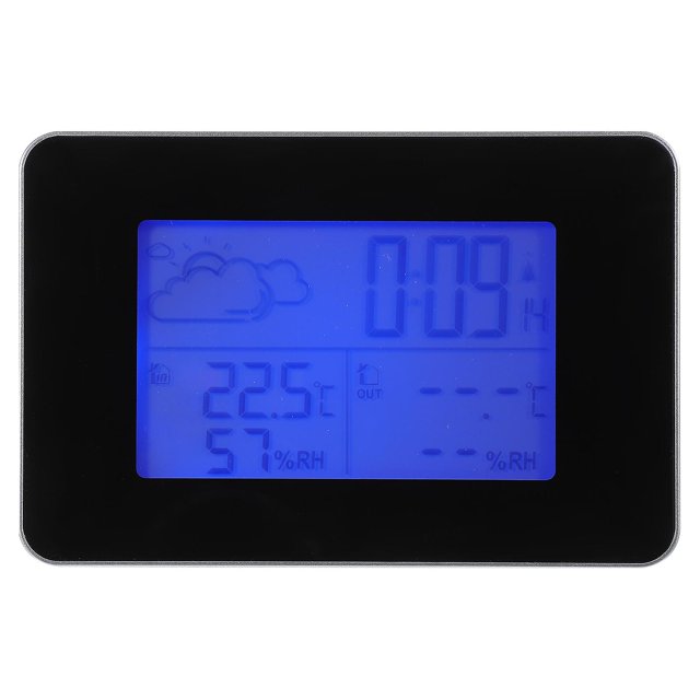 Reloj meteorológico multifunción con alarma electrónica, calendario perpetuo, temperatura interior y exterior, función de repetición, pronóstico del tiempo (negro)