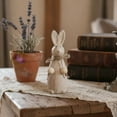 thumbnail image 5 of Easter Vintage-Style Rabbit Figurine with Wooden Bead Accents - Cute Rustic Bunny Decor for Home & Party, Perfect Spring Holiday Gift, Durable Resin Ornament for Mantel/Shelf, 5.7*1.6*1.8in, White, 5 of 6