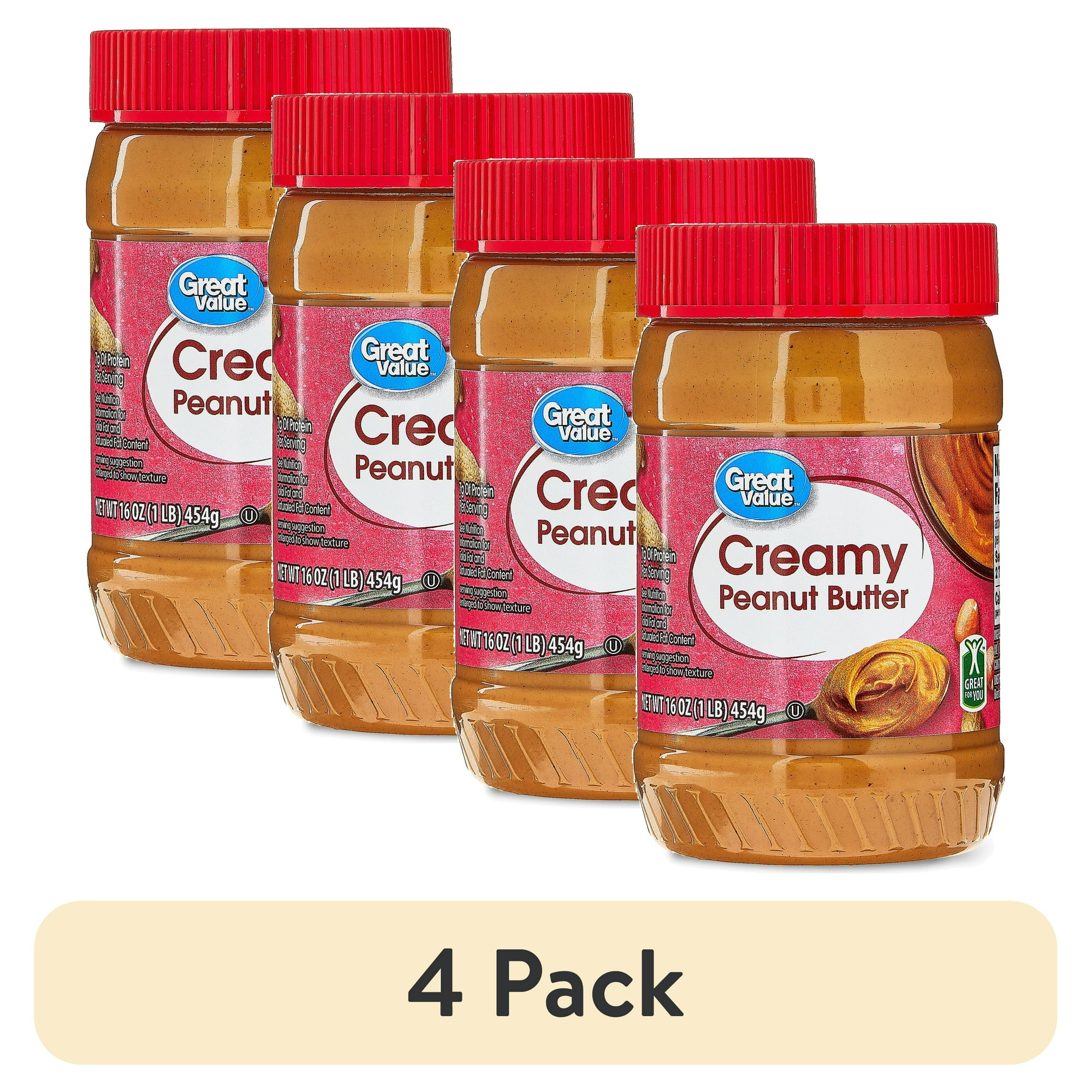 (4 pack) Great Value Creamy Peanut Butter 16oz