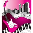 thumbnail image 3 of Music Queen Size Duvet Cover Set, Bass Guitar Keyboard Urban Rock Backdrop Rhythm of City Illustration, Decorative 3 Piece Bedding Set with 2 Pillow Shams, Hot Pink Light Grey Black, by Ambesonne, 3 of 3