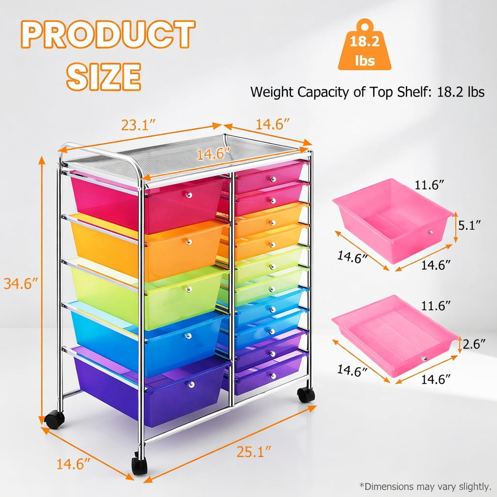 Yardi Yard 15 Drawers Rolling Storage Cart Organizer, Storage Cart, Multipurpose Organizer Cart for Home, Office, School