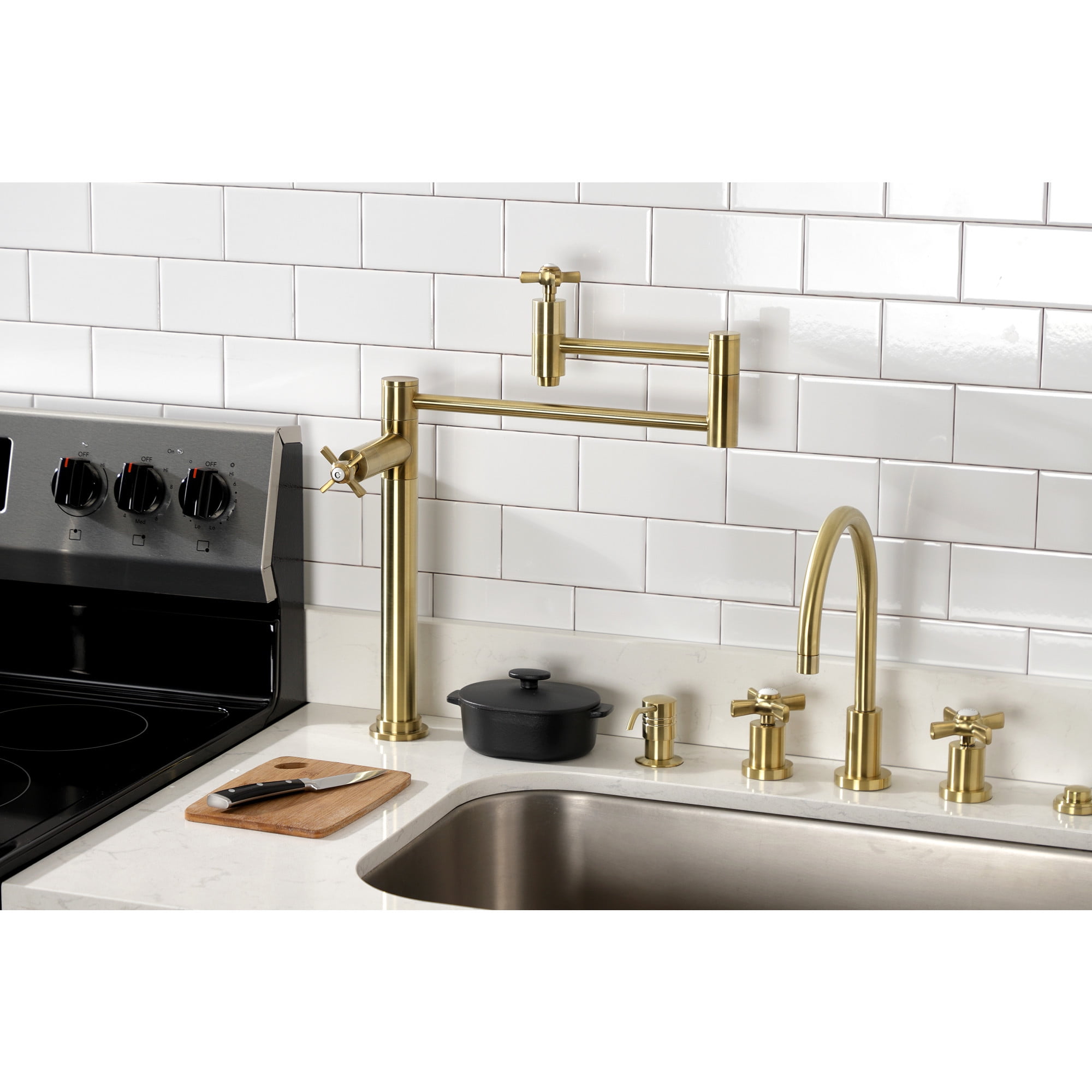 Kingston Brass KS8707ZX Millennium Deck Mount Pot Filler Faucet, Brushed Brass