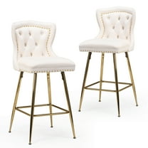 Jopath Bar Stools Set of 2, Velvet Counter Height Bar Stools with Metal Legs, Button Tufted and Nailheads Trim, Wing-Back Bar Chairs for Kitchen Island Dining Room Pub, Beige