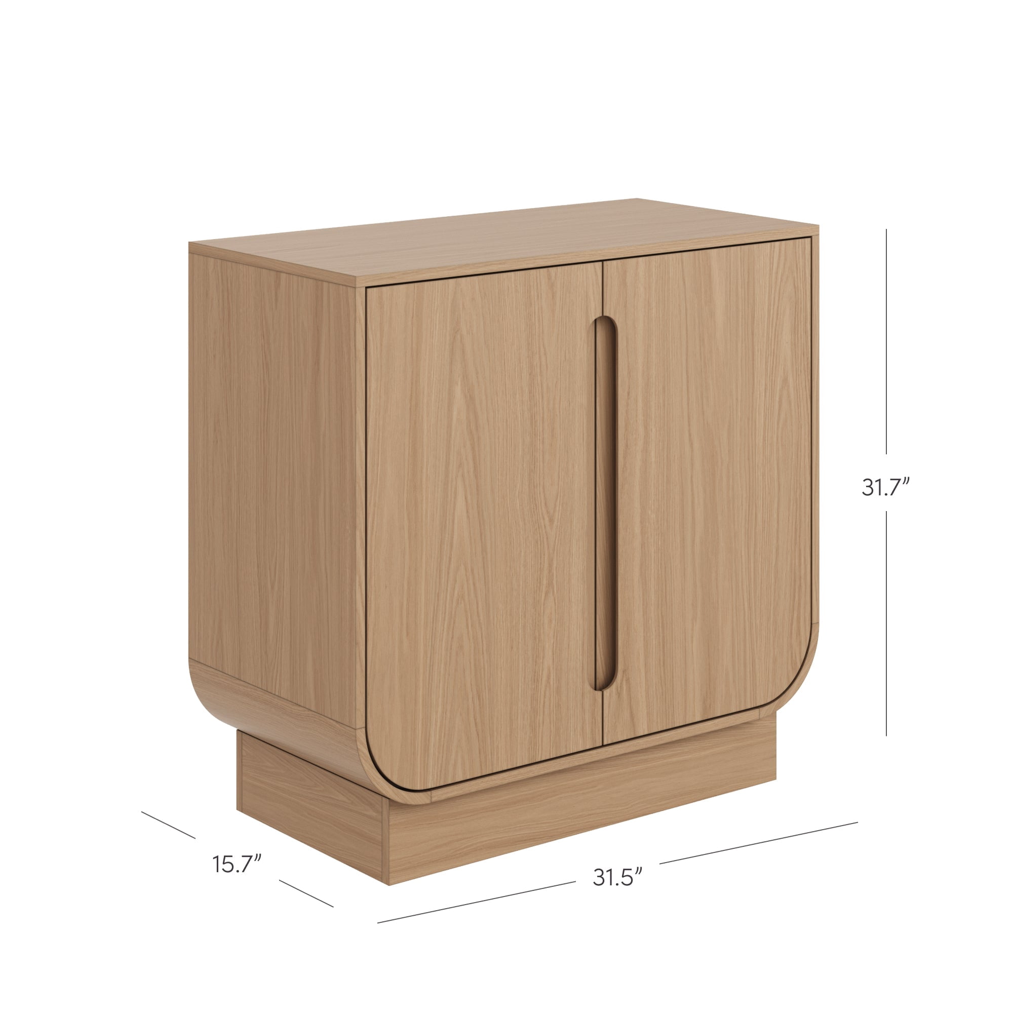 Nathan James Joey Mid Century Modern Storage Cabinet, Arched Accent Cabinet with Rounded Bottom Edges and Integrated Door Pull Cutouts, Raw Oak