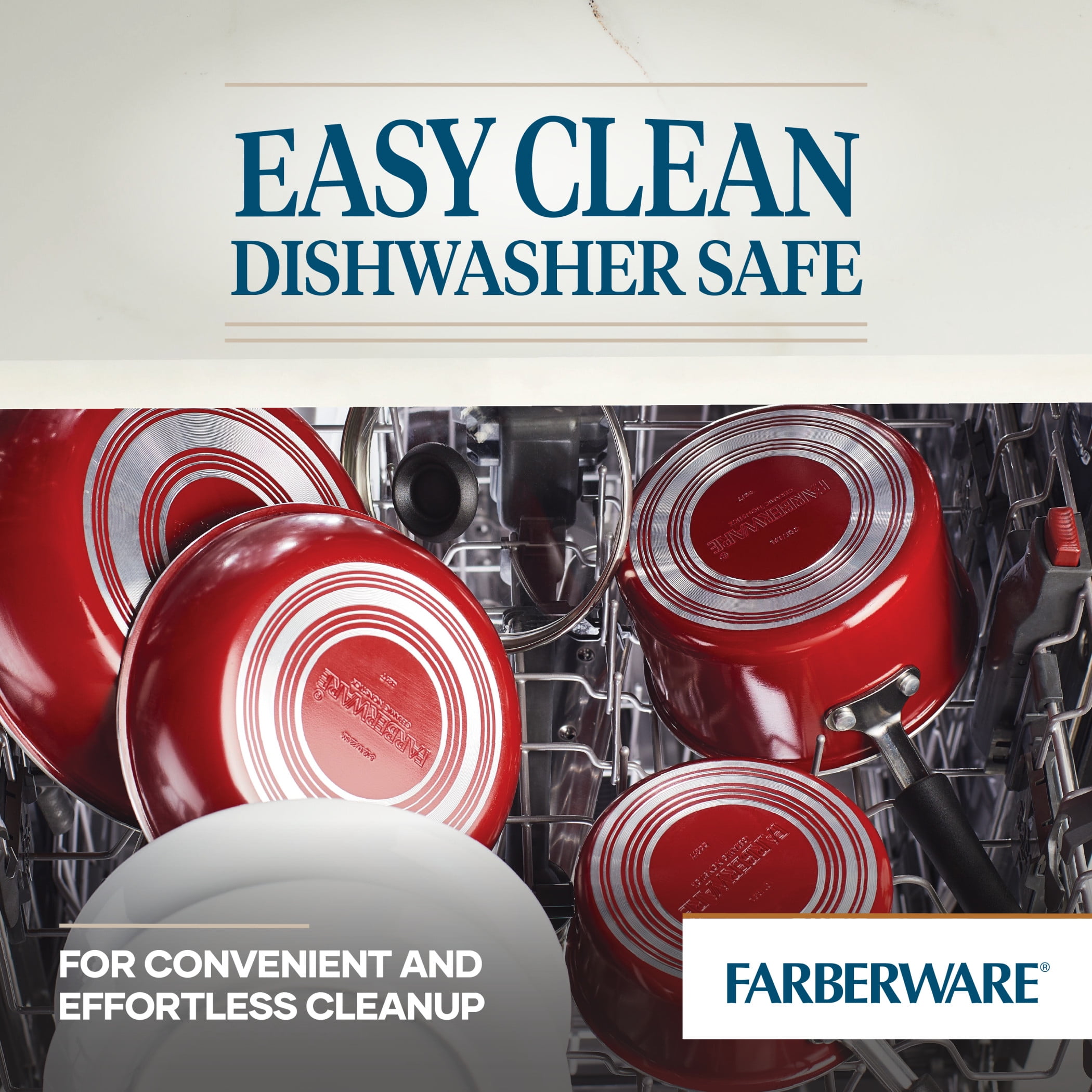 Farberware Easy Clean Pro 14 Pcs Ceramic Nonstick Cookware Set with Cooking Tools, Dishwasher Safe, Red