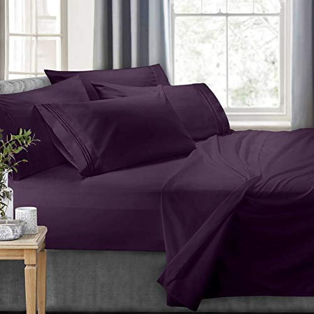 Clara Clark RV/Short Queen 6-Piece Bed Set for Campers - Deep Pocket Fitted Sheet Luxury Soft Microfiber, Eggplant