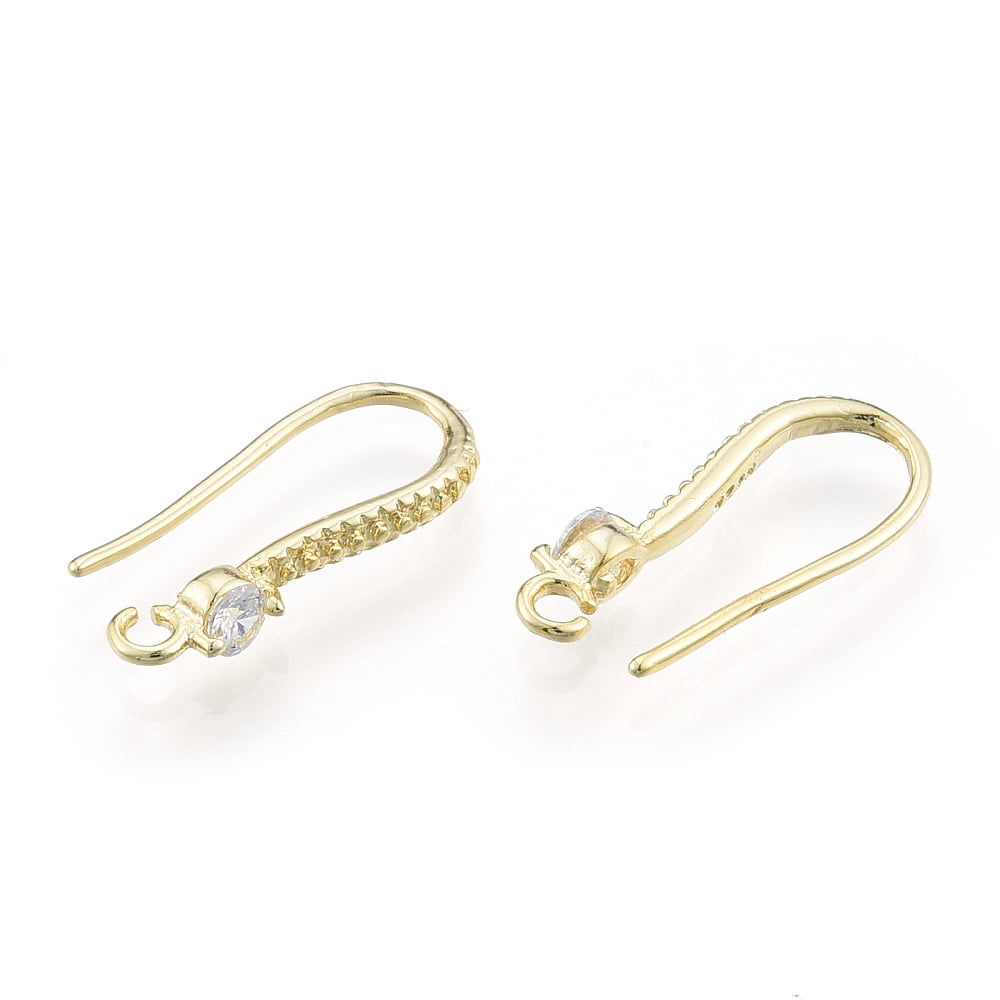 Brass Earring Hooks with Rhinestone Nickel Free Real 14K golden Plated 19 Gauge(0.9mm) 19mm