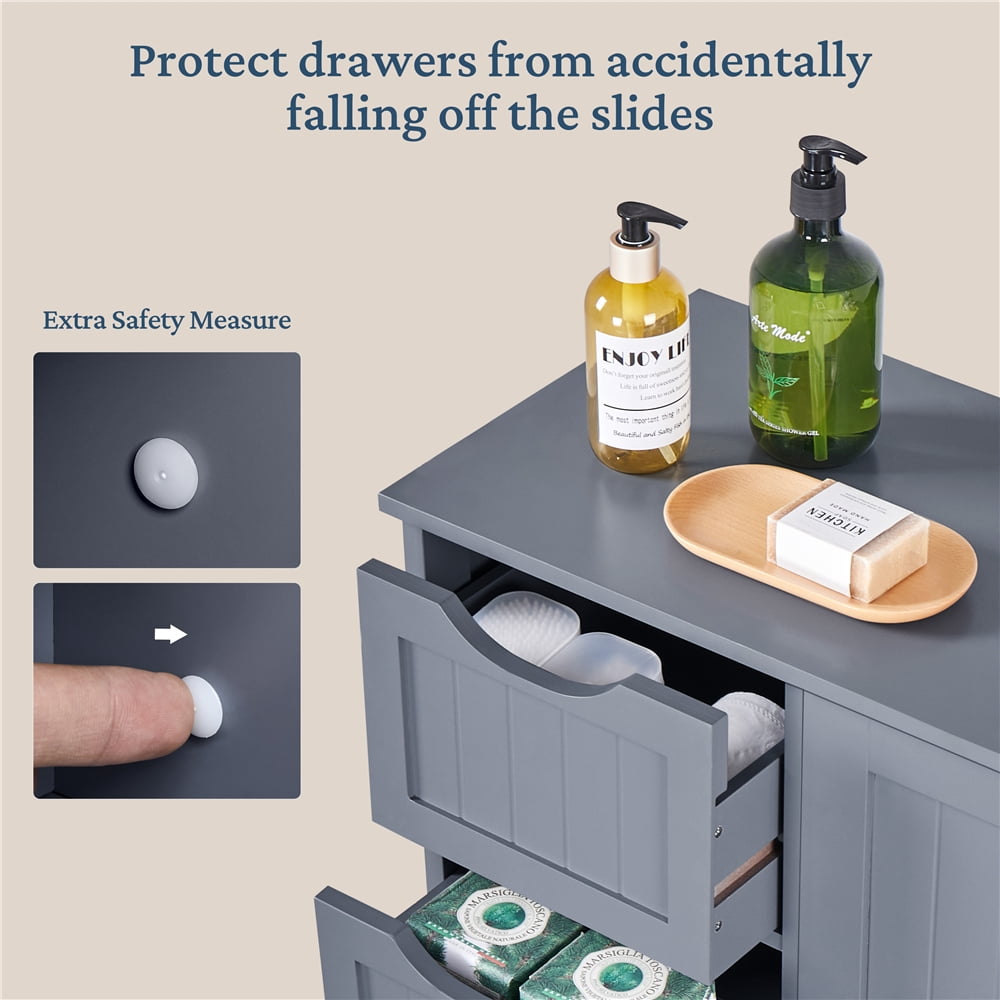 Yaheetech 4 Drawers Wooden Bathroom Storage Cabinet, Gray