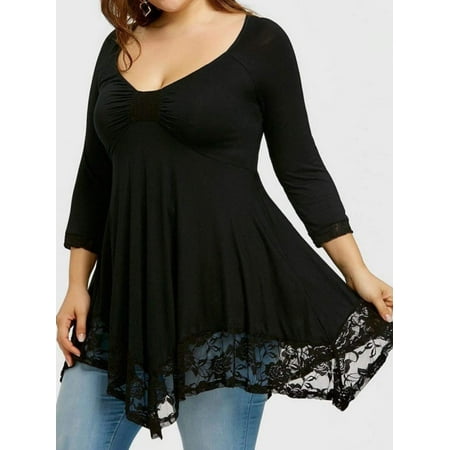 Lace Shift - Just Your Fashion Plus Size Women Long Sleeve Lace Blouse Shirt Long Tunic Tops Loose Fit Dresses