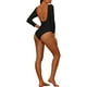 thumbnail image 3 of Traje de baño de una pieza para mujer, de manga larga, con escote redondo, sin espalda, básico, tipo rashguard, color negro, talla M, 3 of 5