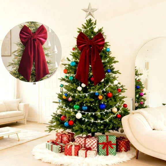 Qonioi Large Red Velvet Christmas Bow, 36x18 Inch Burgundy Tree Topper for Wreaths Mantle Door Decor, Festive Gift Bow, Xmas Decoration Bow