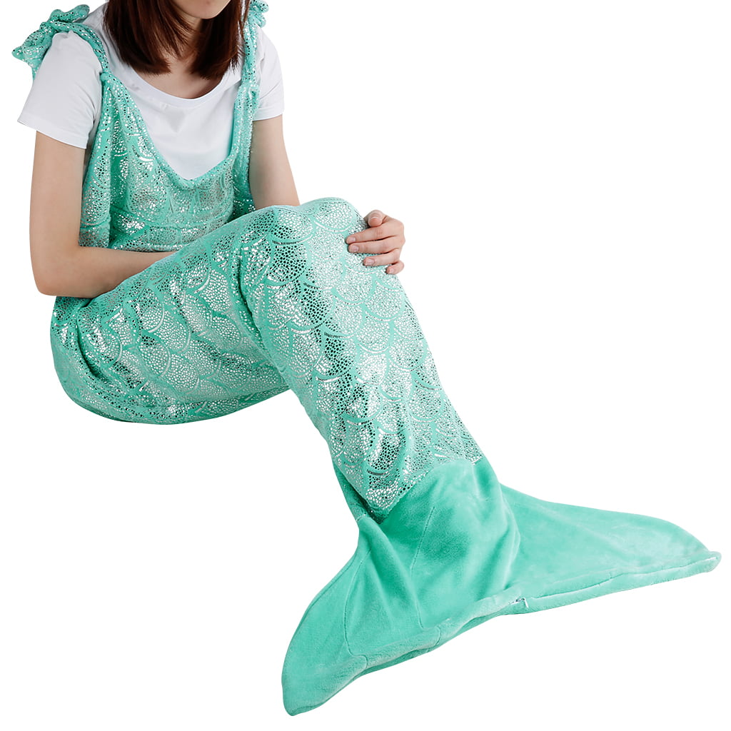 LANGRIA Mermaid Tail Blanket Glittering Flannel Super Soft Cozy Warm Lightweight for Kid Girl Adult All Season 60 x 25 inches, Green
