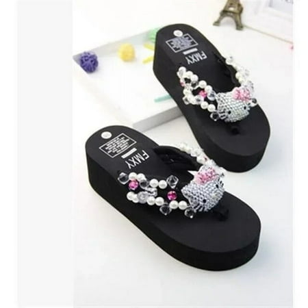 

Sanrio-Sandalias de Hello Kitty para mujer chanclas suaves Y2k zapatos de playa zapatillas de plataforma de tacón alto con cuña informales Kawaii