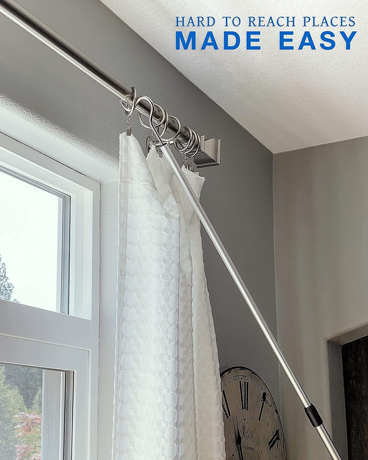 J&V TEXTILES hepherds Aluminium Pole with a 2.75-Inch Hook and Cushioned Handle, Lightweight, Extendable from 36 to 62-Inch, Silver