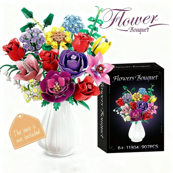 GZBricker Roses Flowers Bouquet Building Set, Compatible with Lego Botanical Collection Home Office Decor for Women Adults Girls