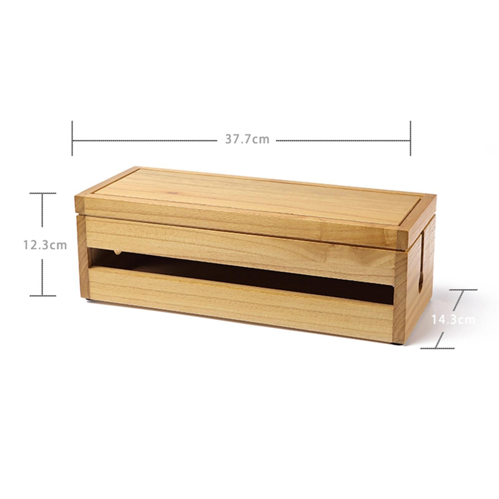 Fiocias Cable Management Box Cord Organizer, Cable Storage Holder for Desk, USB Hub & & Light Brown