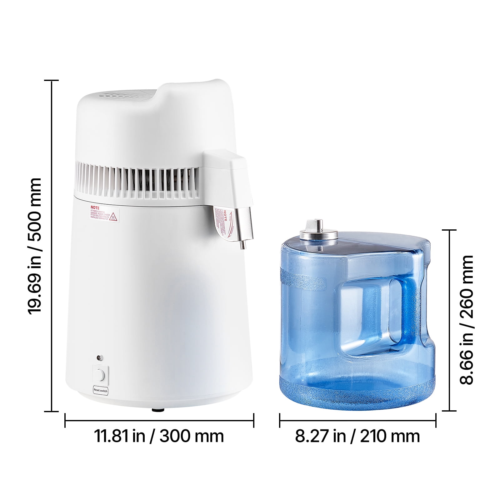 KFFKFF 6L 1.6 Gallon Water Distiller, Home Countertop Purifier with 900W Power, Plastic Exterior and Stainless Steel Interior for Clean Drinking Water, White