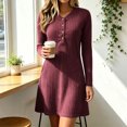 thumbnail image 5 of Lnmiateer Women Henley V Neck Ribbed Long Sleeve Mini Dress Button Up Loose Swing A-Line With Pockets Casual Loungewear Weekend Outfit, 5 of 6