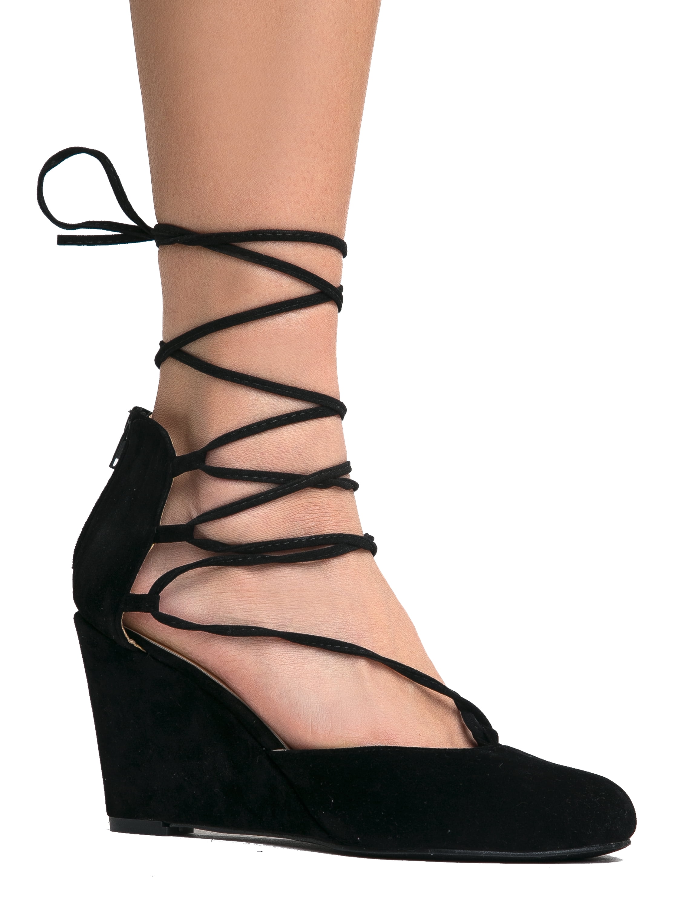 J. Adams Lace Up Low Wedge Shoe Round Toe Heel Trendy Strappy Comfortable Heels