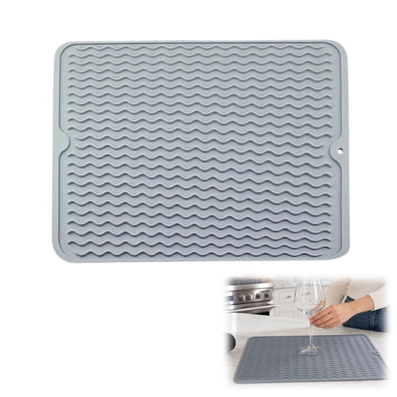 Dish Drying Mat, Kitchen Counter Heat Resistant Silicone Mat, Waterproof Under Sink Coffee Bar Accessories, Dining Stone Utensil Holder(11.9" x 5.9",Light gray)