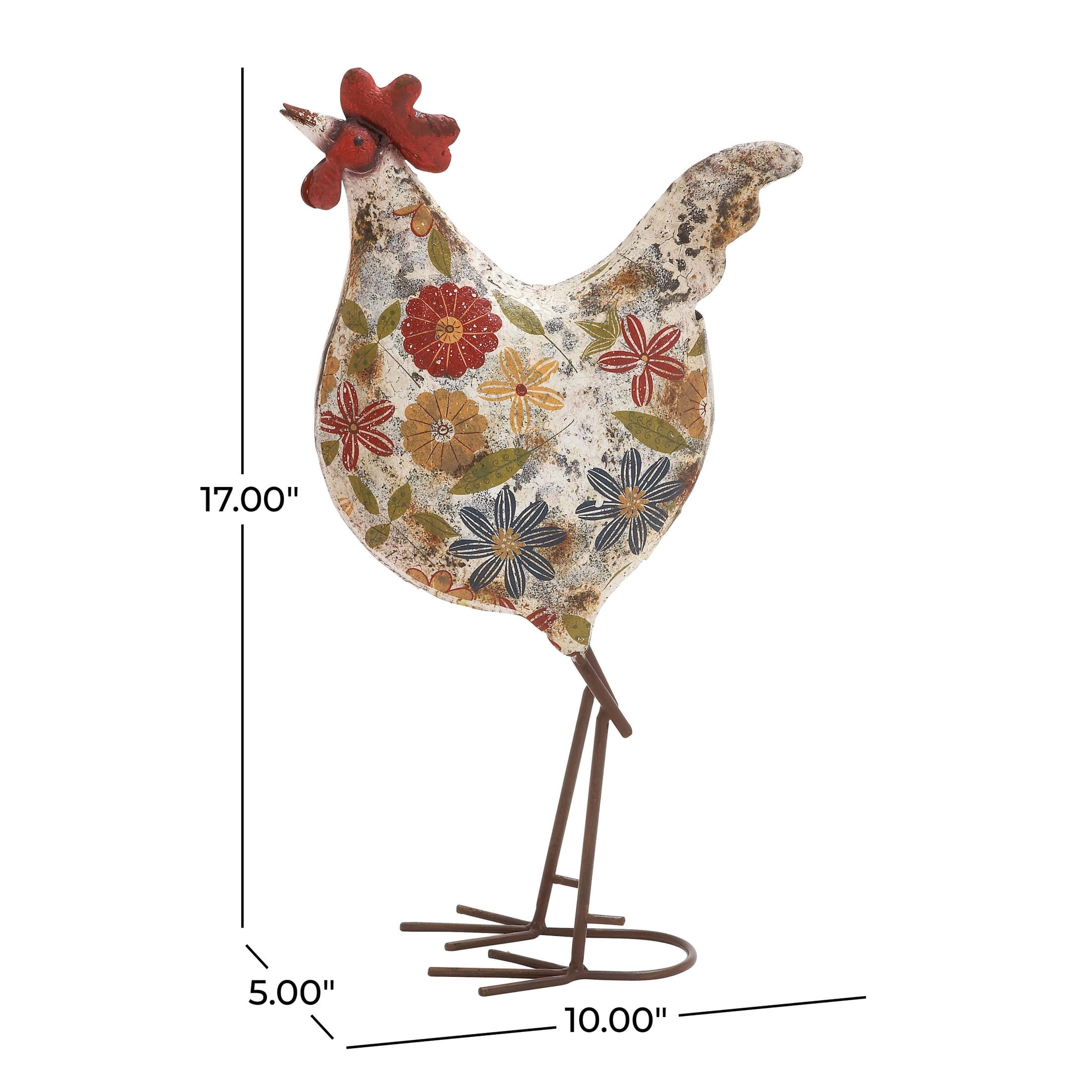 DecMode 17" Indoor Outdoor Distressed Standing Rooster Garden Sculpture with U Shaped feet