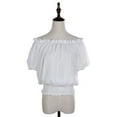 thumbnail image 2 of Women Juniors Short Sleeve Ruffle Stretch Off Shoulder Shirt Blouse Tops, 2 of 6