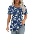 thumbnail image 2 of JTZGDY Summer Shirts for Women Casual Ruched Pleated Short Sleeve Crewneck Graphic T-Shirts Cute Floral Printed Ladies Flowy Tunic Blouse Blue#03 XXL, 2 of 6
