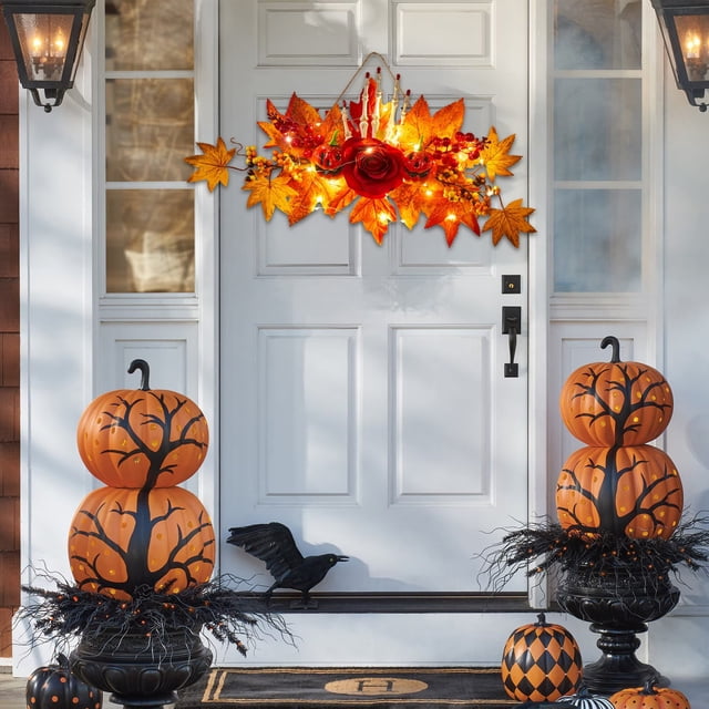 Halloween Wreath Ghost Festival Decoration Maple Leaf Pumpkin Wall Hanging Scene Arrangement Harvests Festival Door Hanging