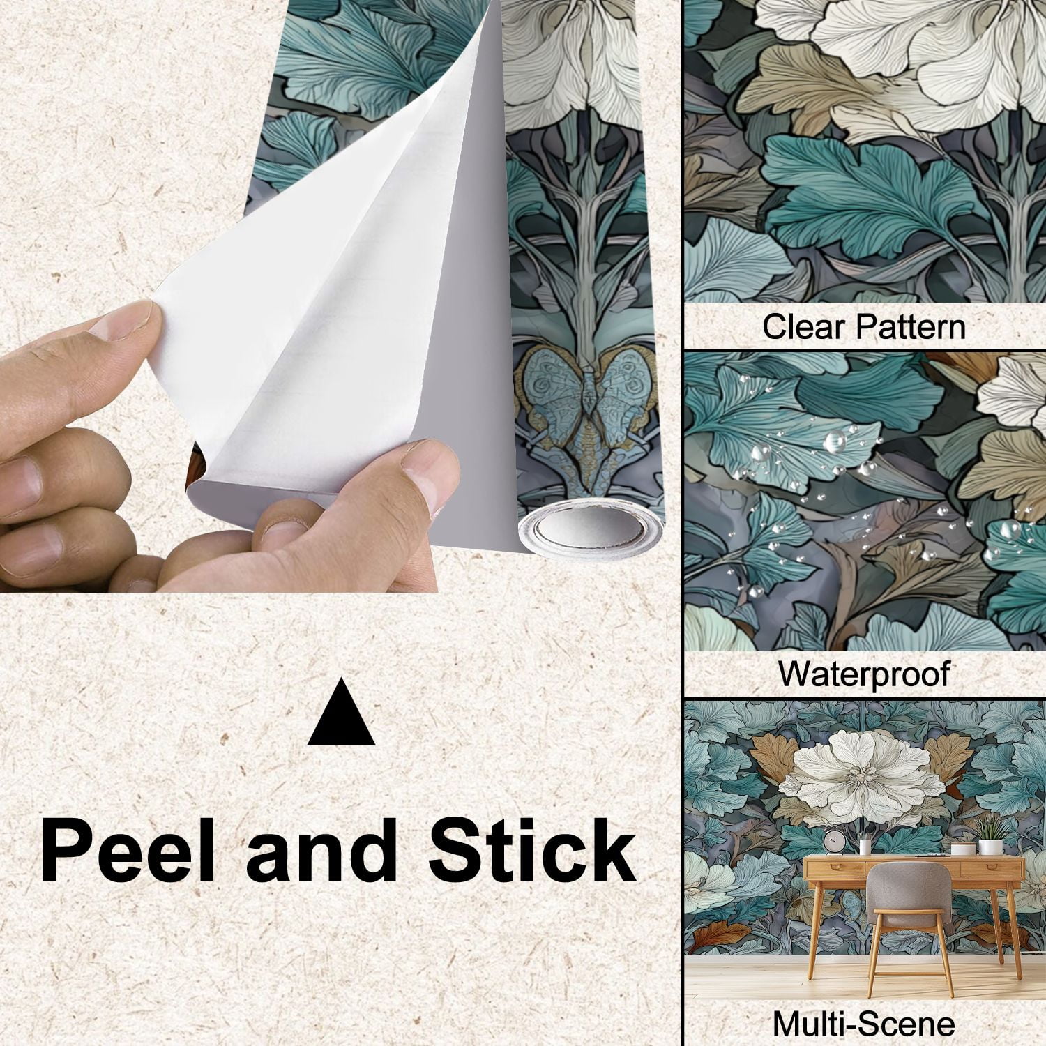 Peel and Stick Wallpaper Dusky Neutrals Stylized Flowers Butterfly Motif Floral Petals Curved Modern Art Wall Mural Decor Self Adhesive and Removable 100in x 144in