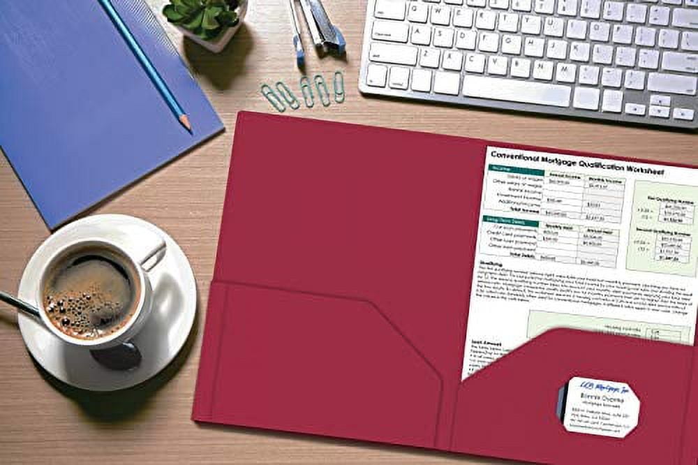 Heavyweight Burgundy Plastic 2 Pocket Portfolio Folder, Letter Size Poly Folders by Better Office Products, 24 Pack, Burgundy Red