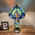 thumbnail image 2 of Tiffany Table Lamp Green Blue Stained Glass Shade And Base LED Bulbs Included Liaison Lamp for Living Room Bedroom Bedside 12"W*12"D*22"H, 2 of 8