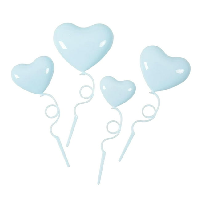 4 piezas de decoración de pasteles/forma de corazón/amor 3D/suministros para fiestas decoraciones de pasteles para cupcakes boda niña Azul claro BLESIY Primeros de la torta de globos