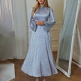 thumbnail image 2 of KHONTS Women's Formal Maxi Dress Long Sleeve Stand Neck Tie Waist Elegant Dress Women Wedding Guest Blue XXL, 2 of 4