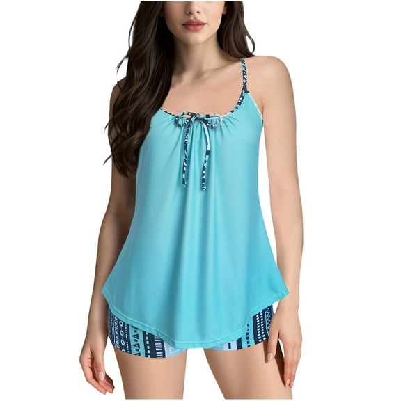 XUNKUSGA Bathing Suit for Women 2025 Two Piece Swimsuits Drawstring Loose Fit Tankinis with Boyshorts Trendy Printed Bathing Suit Beach Vacation S-XXL