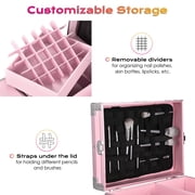 Byootique Nail Desk Mobile Station Rolling Makeup Train Case Manicure Table with Telescopic Handle, Pink