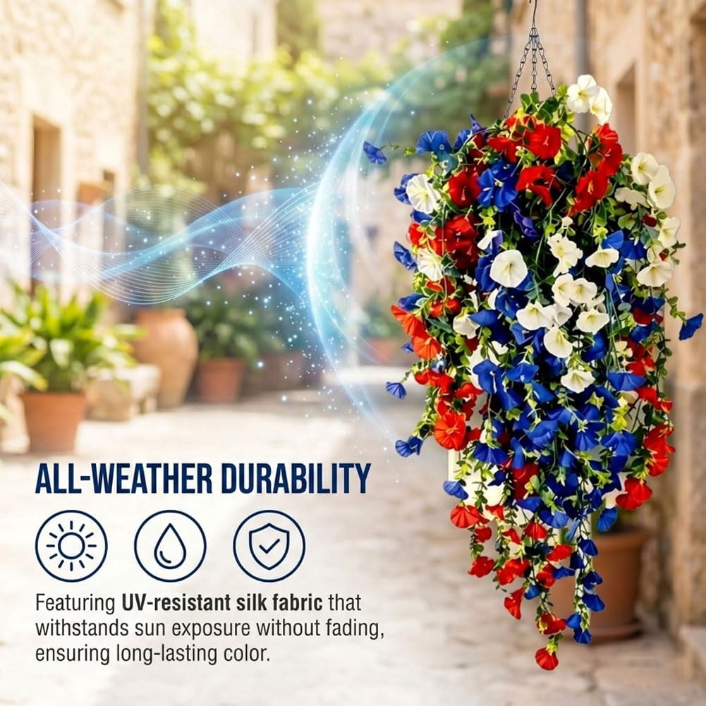 4th of July Decoration Tricolor Patriotic Artificial Flower, red White and Blue Artificial Flowers, for Outdoor Decor, Patio, Garden