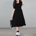 thumbnail image 4 of Miluxas Girls Boho Square Neck Puff Sleeve Smocked Tiered Casual A Line Short Mini Dress Black 11-12 Years, 4 of 5