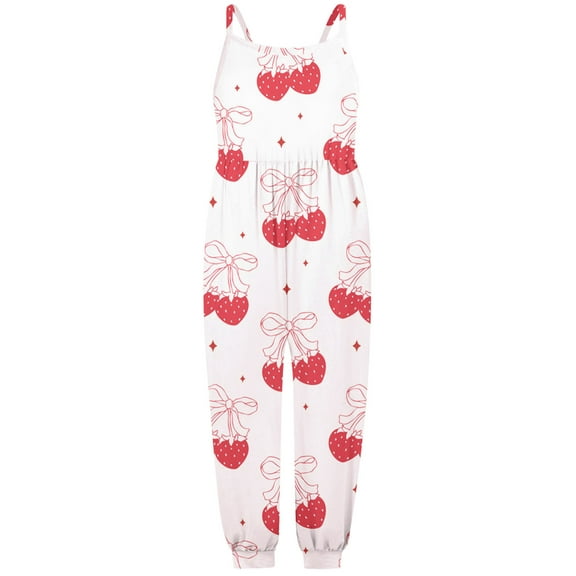 MIXUE Toddler Girls Jumpsuits & Rompers Summer Strawberry Print Spaghetti Strap Sleeveless Overalls Bodysuits Daily-Wear,Pink,3-4 Years
