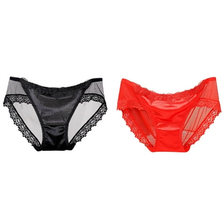 Lojoutye 2 Pack(Red 1PCS & Black 1PCS) Multipack for Women Open Thong Women s Lace Bra for Women Panties Pajamas G-Pants