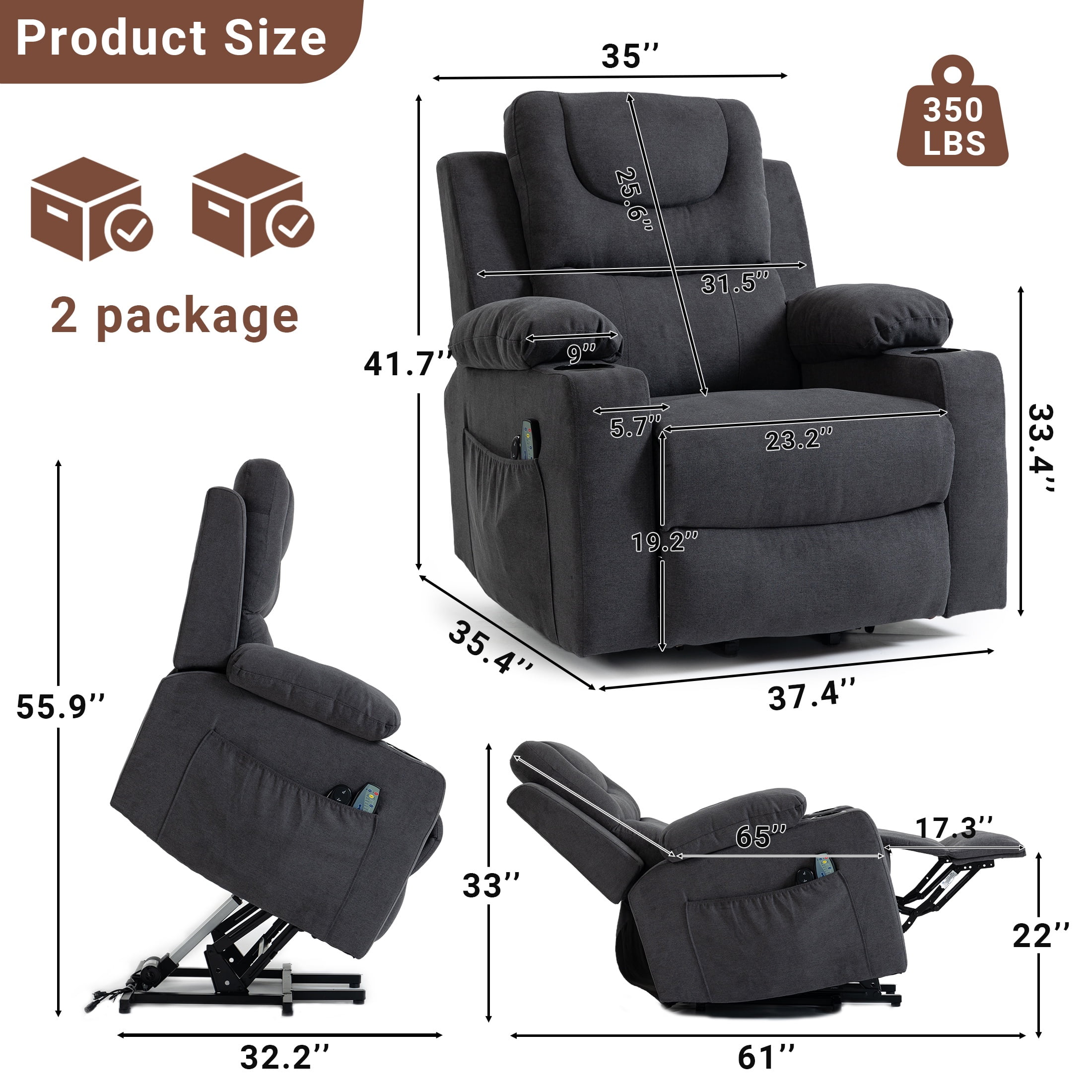 UHOMEPRO Power Lift Recliner Chair for Elderly, Electric Lift Chair for Seniors with Heat and Vibration Massage, Stand Assist Recliner Chair with USB Port, Remote Control and Side Pockets, Grey